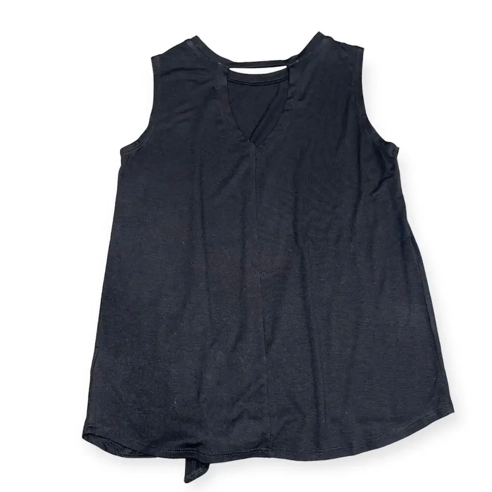 Girls L 10-12 Old Navy Black Sleeveless Active Shirt Front Knot Cut Out Back